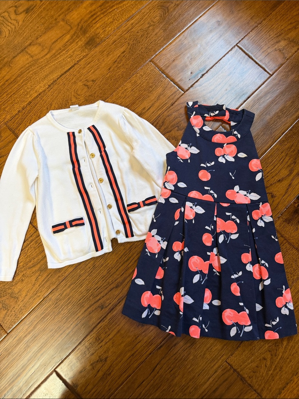 Janie and Jack Navy Cherry Halter Dress with White Cardigan